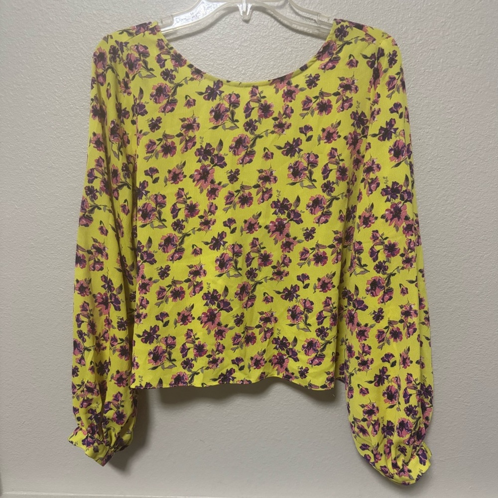 GB girls Yellow Floral Blouse with Pink & Purple Accents